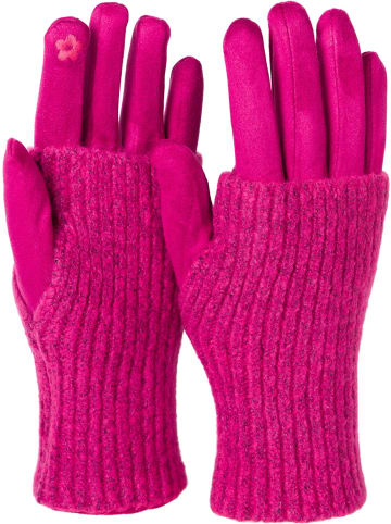 styleBREAKER Touchscreen Stoff Handschuhe mit abnehmbarer Strick Manschette in Pink