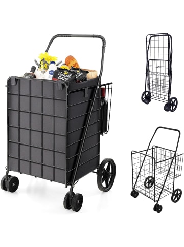 COSTWAY Einkaufstrolley Klappbar in Schwarz