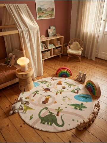 KADIMA DESIGN Kinderteppich Dinosaurier Waschbar Rutschfest Spielteppich in Beige