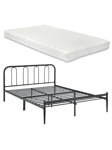 en.casa Metallbett Hanko mit Matratze in Schwarz (B)160cm