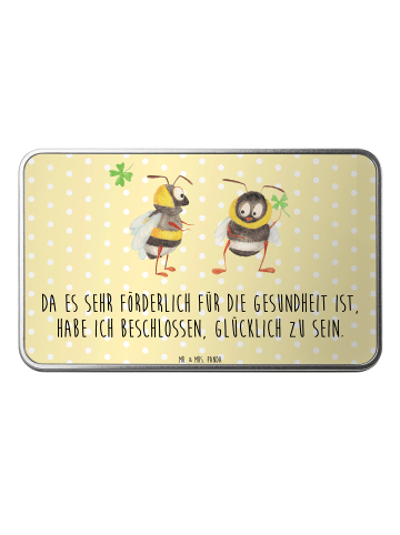 Mr. & Mrs. Panda Metalldose rechteckig Hummeln Kleeblatt mit Spruch in Gelb Pastell