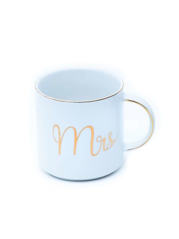 Intirilife Kaffeetasse 300 ml Teetasse Geschenk Hochzeit in Weiß - Aufschrift Mrs.