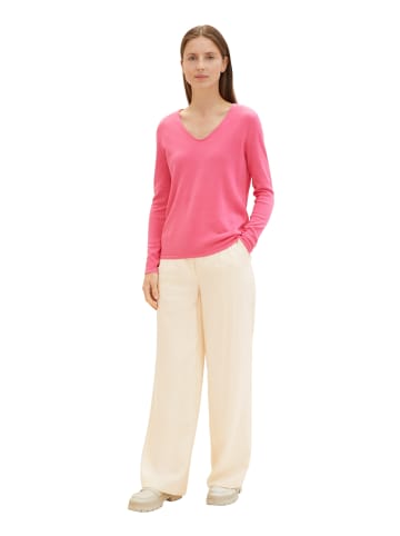 Tom Tailor Dünner Strickpullover Basic V-Ausschnitt Stretch Sweater in Pink