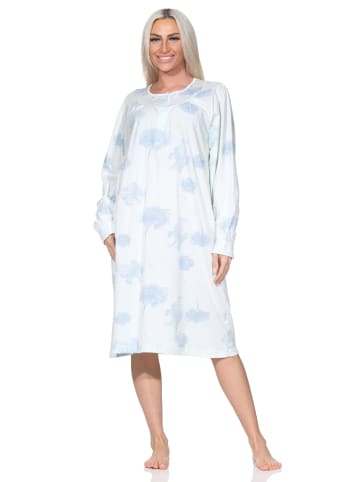NORMANN Langarm Nachthemd klassische Design Knopfleiste am Hals - 87415 in hellblau1