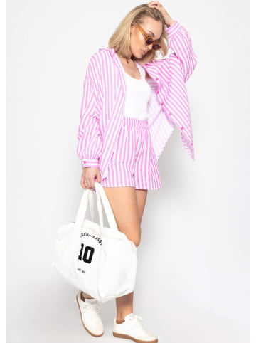 SASSYCLASSY Oversize Musselin Bluse mit Print in Rosa