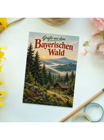 Postkarte Landschaft nostalgisch Design mit Spruch in Weiß