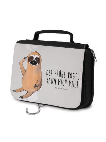 Mr. & Mrs. Panda Toilettentasche Faultier Vogel mit Spruch in Grau Pastell