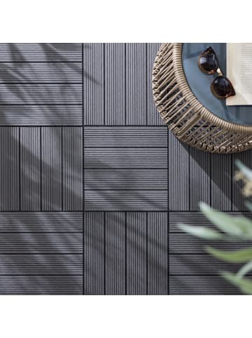 home24 home24 Terrassenfliese 22er-Set Grau - Holz-Kunststoff-Gemisch (WPC) & Kunststoff - 30 x 2 x 30 cm in Grau