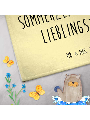 Mr. & Mrs. Panda Gästehandtuch Sommer Freude mit Spruch in Gelb Pastell