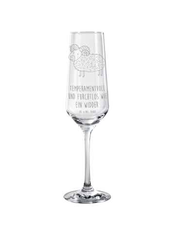 Mr. & Mrs. Panda Graviertes Sektglas Sternzeichen Widder mit Spruch in Transparent