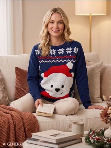 United Labels Winterpullover Eisbär Winter Strick Pullover Sweatshirt Ugly Sweater in blau