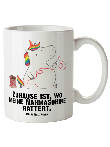 Mr. & Mrs. Panda Große Teetasse Einhorn Näherin mit Spruch in Weiß