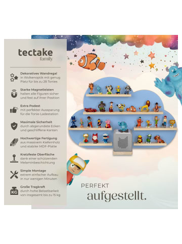 tectake Tonie Regal mit Wolkenoptik, Magnetleiste, Kabelführung, 76x15,5x50 cm
