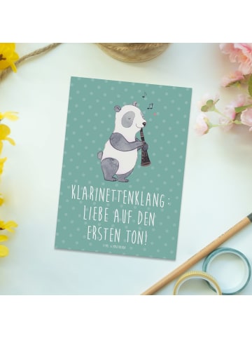 Mr. & Mrs. Panda Postkarte Klarinette Liebe  mit Spruch in Meeresbrise