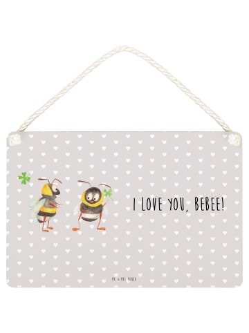 Mr. & Mrs. Panda Holzschild Bienen Paar mit Spruch in Grau Pastell