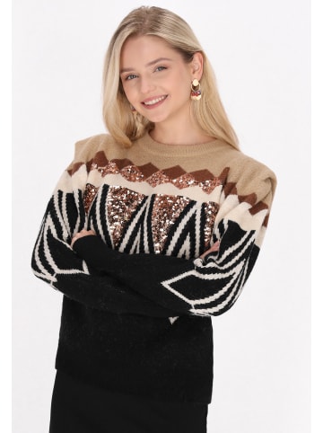 IZIA Damen Pullover in Beige Mehrfarbig