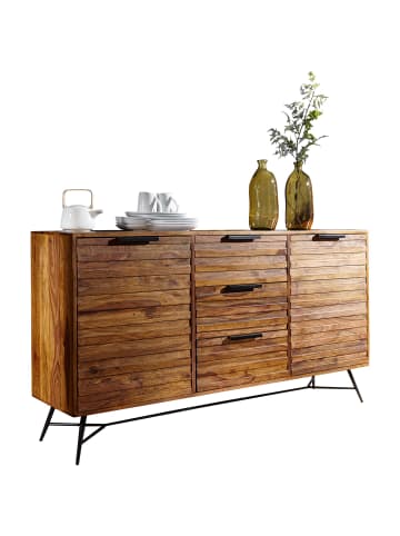 KADIMA DESIGN Sideboard FORMIO, Sheesham Massivholz, 160x40x88 cm, Industrial-Look
