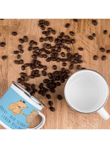 Mr. & Mrs. Panda Emaille Becher Braut Tag mit Spruch in Sky Blue