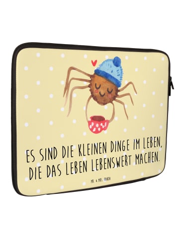 Mr. & Mrs. Panda Laptop Sleeve Spinne Agathe Kaffee mit Spruch in Gelb Pastell