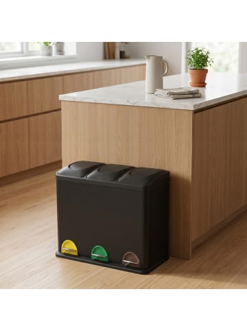 SONGMICS Mülleimer Island in Schwarz - (B)40.5 x (H)48.5 x (T)60.5 cm - 3 x 15 L