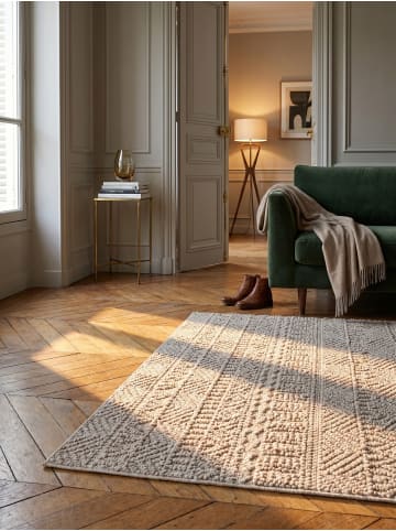 KADIMA DESIGN Flachgewebe-Teppich Ethno Streifen Boho Pflegeleicht in Beige