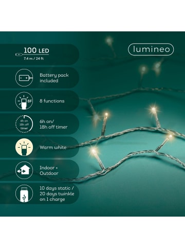 LUMINEO USB-Lichterkette BASIC Twinkle, 100 LED 7,4 m transp. Kabel in warm weiß