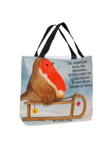 Mr. & Mrs. Panda Tote Bag Rotkehlchen Schlitten Design mit Spruch in Weiß