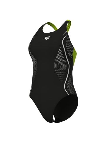 Arena Grid Swimsuit V Back Graphic Blickdicht in Schwarz