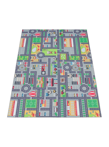 KADIMA DESIGN Kinderteppich waschmaschinenwaschbar Stadt‑Land‑Karten Kinderzimmer in Grau
