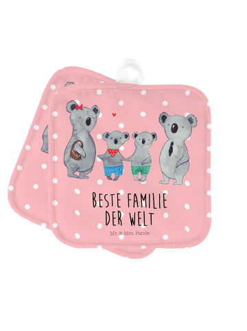 Mr. & Mrs. Panda Topflappen Koala Familie zwei mit Spruch in Rot Pastell