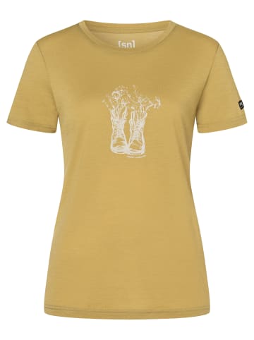 super.natural Merino T-Shirt W FLOWER BOOTS TEE in Beige