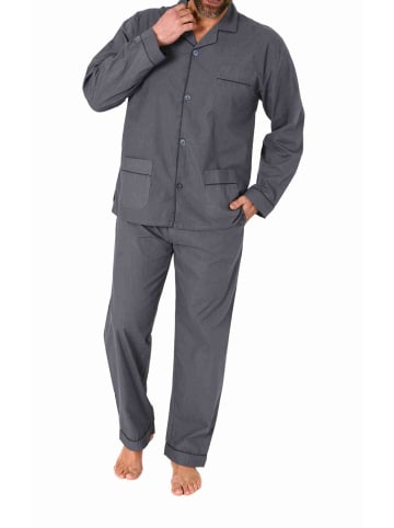 NORMANN langarm Schlafanzug Pyjama gewebt zum Knöpfen - 80156 in grau