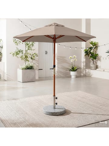 home24 home24 Sonnenschirm Grau - Webstoff & Massivholz Eukalyptus lackiert - 250 cm in Taupe