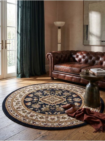 KADIMA DESIGN Kurzflor-Teppich Pflegeleicht GLAZERT Floral Strapazierfähig in Dunkelblau