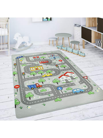 KADIMA DESIGN Kinderteppich waschmaschinenwaschbar Roadmap Kinderzimmer in Grau