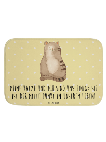 Mr. & Mrs. Panda Badvorleger Katze Sitzen mit Spruch in Gelb Pastell