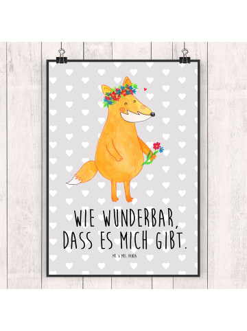 Mr. & Mrs. Panda Bild Fuchs Blumen mit Spruch in Grau Pastell