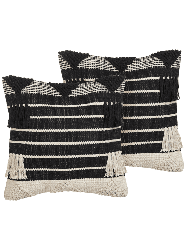 Beliani 2er-Set Dekokissen CHITTOOR in Schwarz/Beige