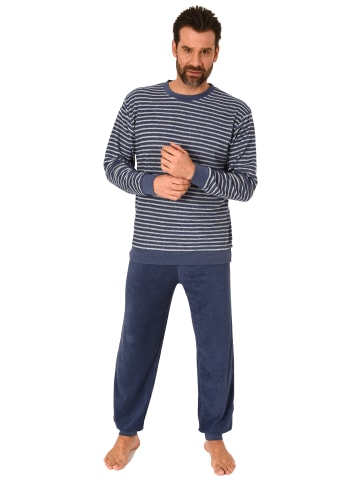 NORMANN Frottee Pyjama langarm Schlafanzug Bündchen Streifen - 75399 in marine