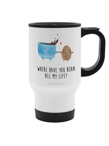 Mr. & Mrs. Panda Trinkbecher Kaffee Bohne mit Spruch in Weiß