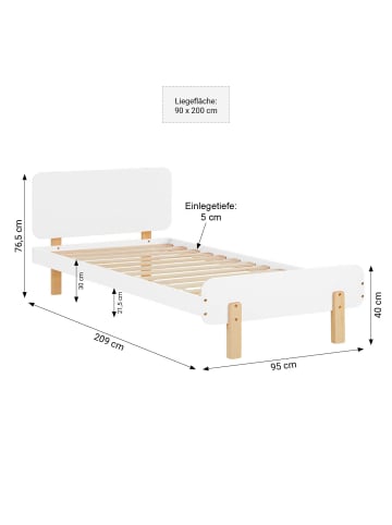 Homestyle4u Kinderbett 90x200 mit Lattenrost in Weiß