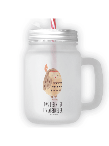 Mr. & Mrs. Panda Trinkglas Mason Jar Eule Federschmuck mit Spruch in Transparent