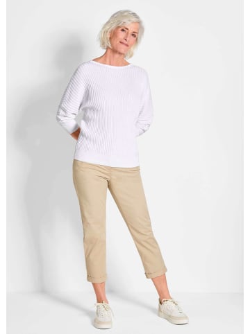 GOLDNER Kurzgröße:  Pullover Baumwollmix mit Fledermausärmeln in weiß