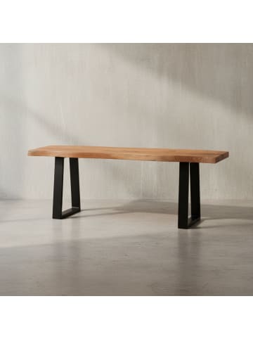 KADIMA DESIGN Garderobenbank 120x40x45,5 cm Akazie Massivholz / Metall mit in Akazie-Schwarz