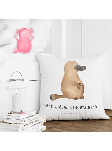 Mr. & Mrs. Panda Couchkissen Schnabeltier Mut mit Spruch in Weiß