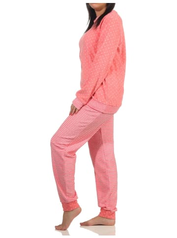 NORMANN Frottee Pyjama Bündchen Herz Tupfen Streifen - 59501 in Rosa
