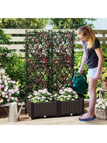 COSTWAY Blumenkasten mit Rankgitter in Schwarz