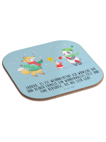 Mr. & Mrs. Panda Bierdeckel Winter Weihnachtsfreude mit Spruch in Eisblau