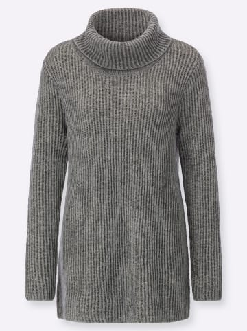 creation L Woll-Alpaka-Mix-Pullover in hellgrau-anthrazit-meliert