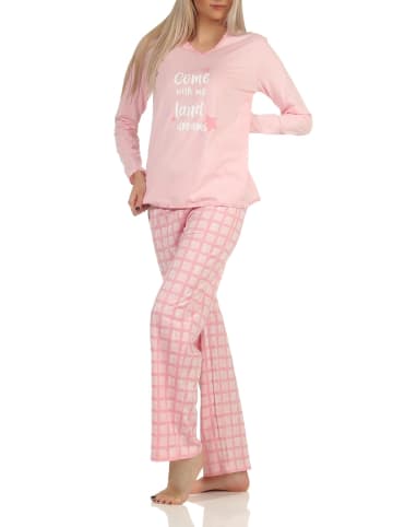 NORMANN Schlafanzug Pyjama karierter Jersey Hose - 61810 in rosa
